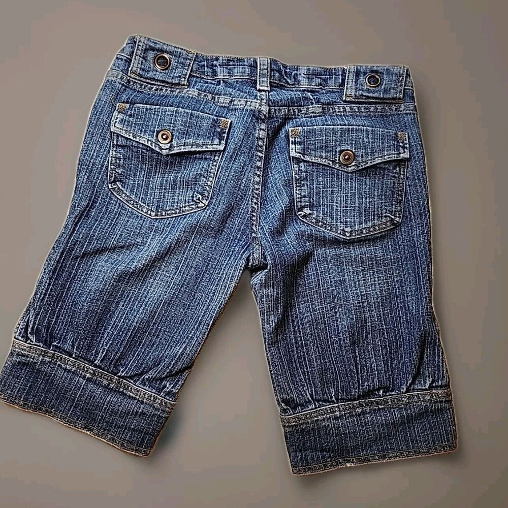 BUBBLEGUM USA Denim Blue Jean Shorts Low Rise Sz 11/12 Slit Hems Fit 31x10 Jorts